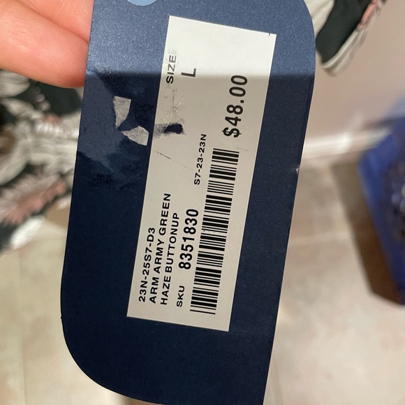 Men’s button down green with pink and white tropical print. New with tags. - Picture 7 of 8